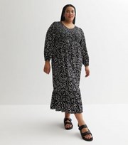 New Look Curves Black Squiggle Shirred Tiered Maxi Dress